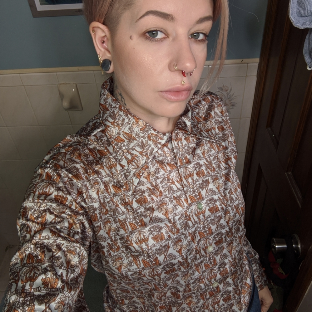 Vintage 70s unisex button down collar groovy retro m/l 1970s chic hippy